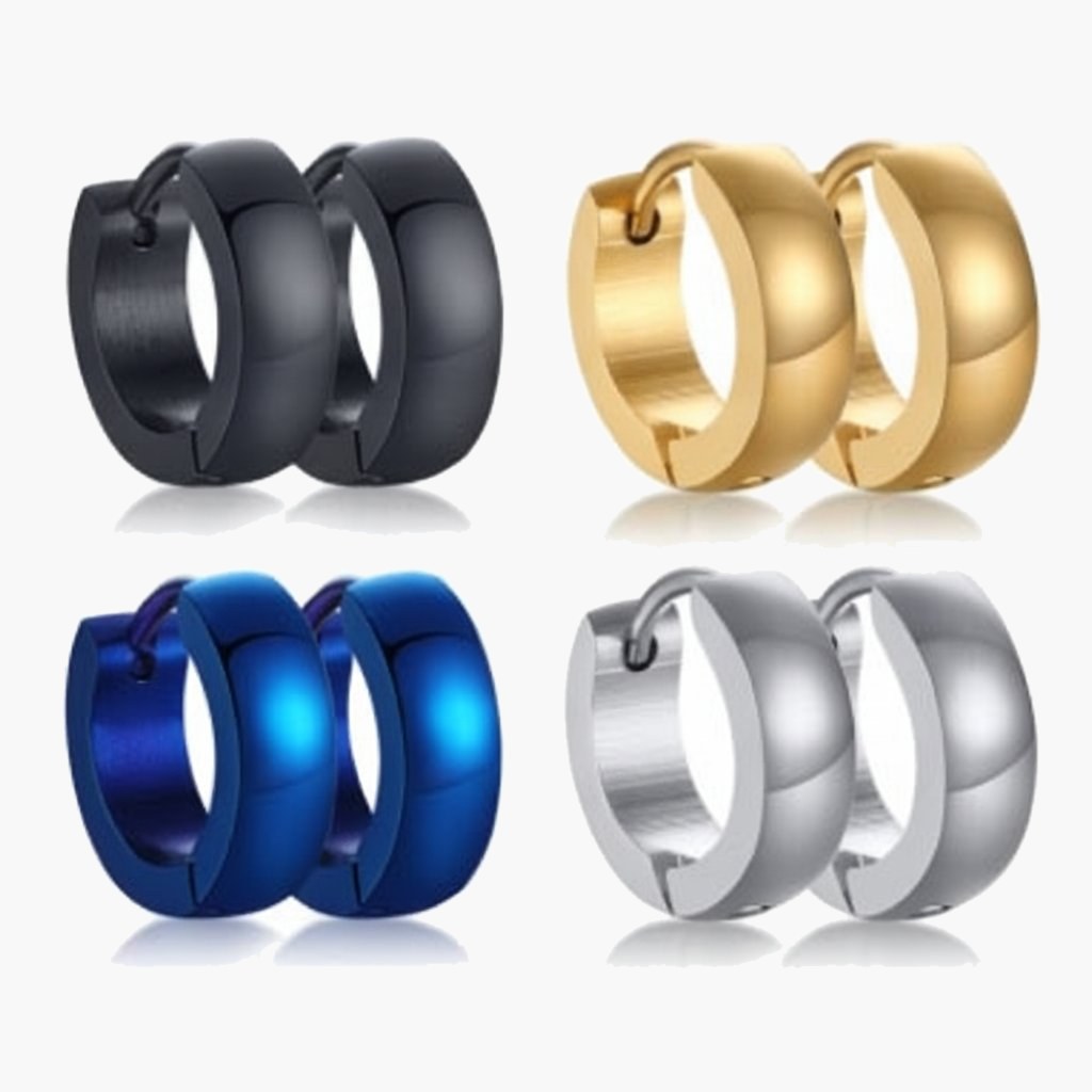 4mm Stainless Steel Hoop Earrings in black, gold, blue, and silver finishes. view 5