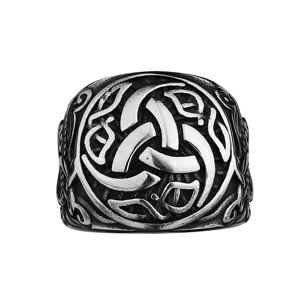 Stainless Steel Viking Knotwork Ring with geometric pattern