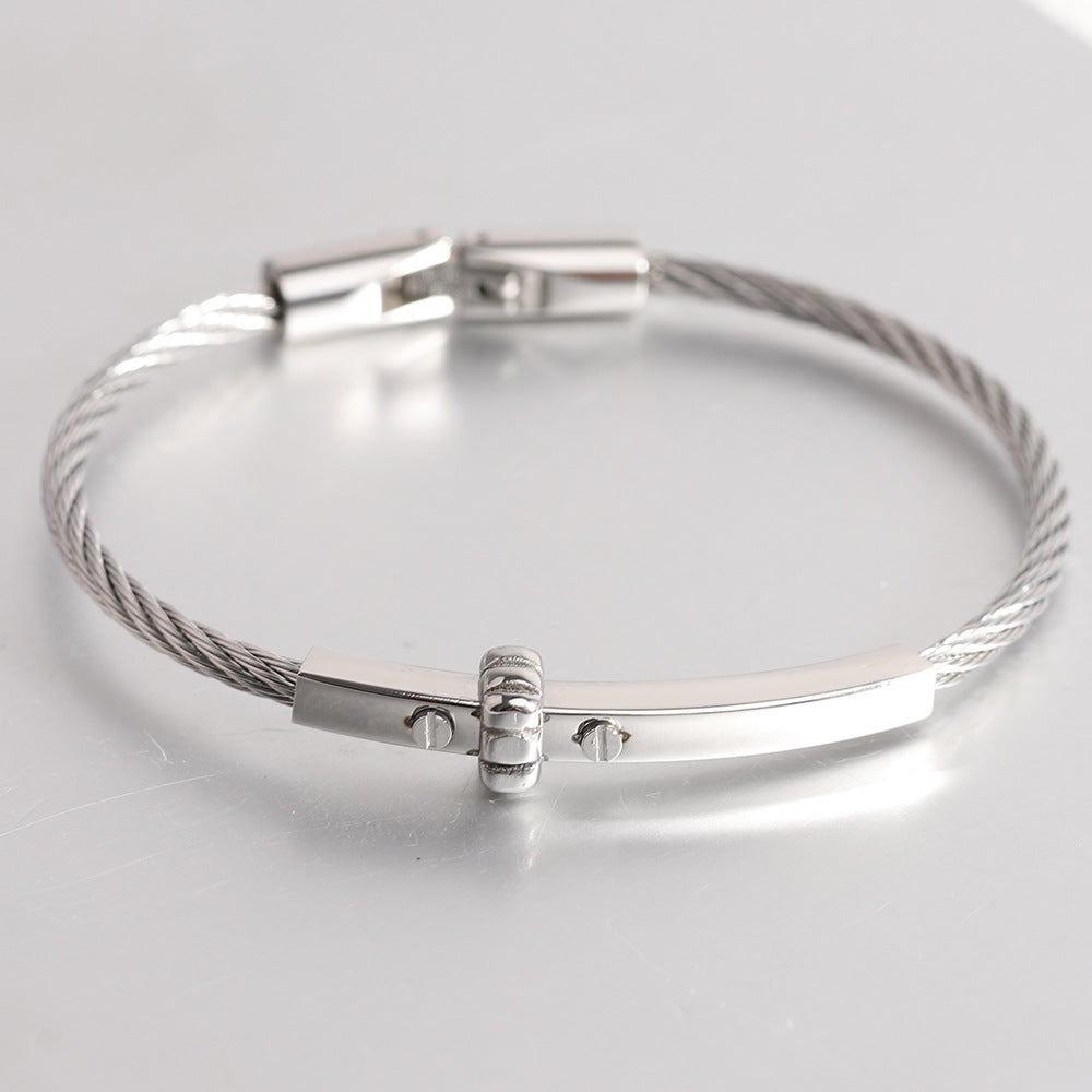 Stainless Steel Cable Bar Bracelet silver finish