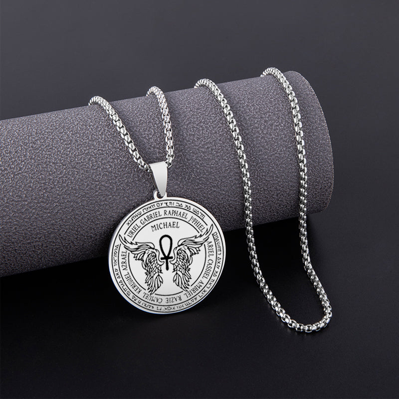 Archangel Michael Ankh Pendant Necklace silver box chain