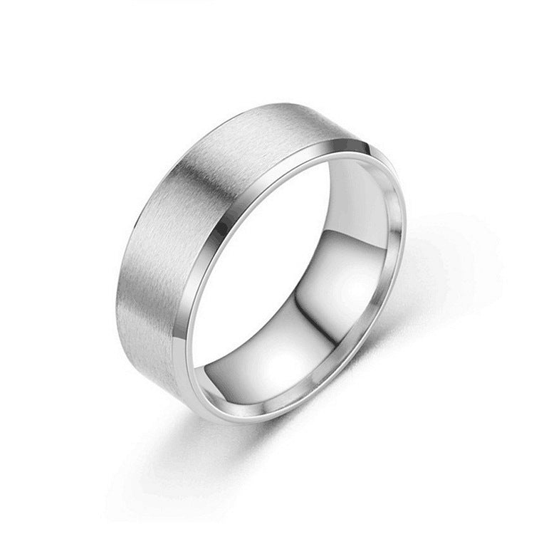 Matte Beveled Stainless Steel Band Ring in silver finish