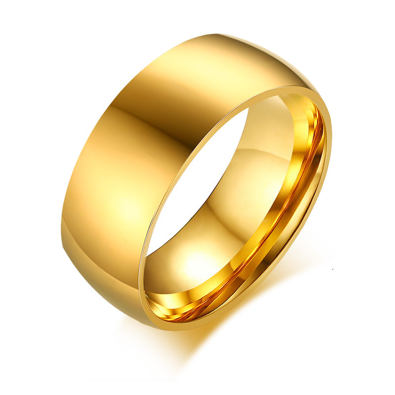 Gold-Tone Domed Stainless Steel Band Ring on black surface view 5