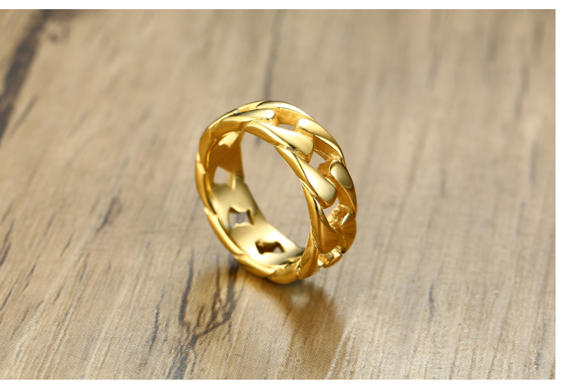 Cuban Link Band Ring in black, gold-tone, and silver finishes view 3