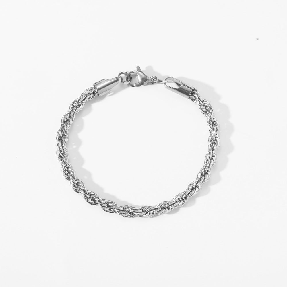 5mm Rope Chain Bracelet silver finish on white background