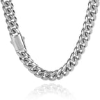 8-12mm Cuban Link Chain Necklace in silver-tone stainless steel
