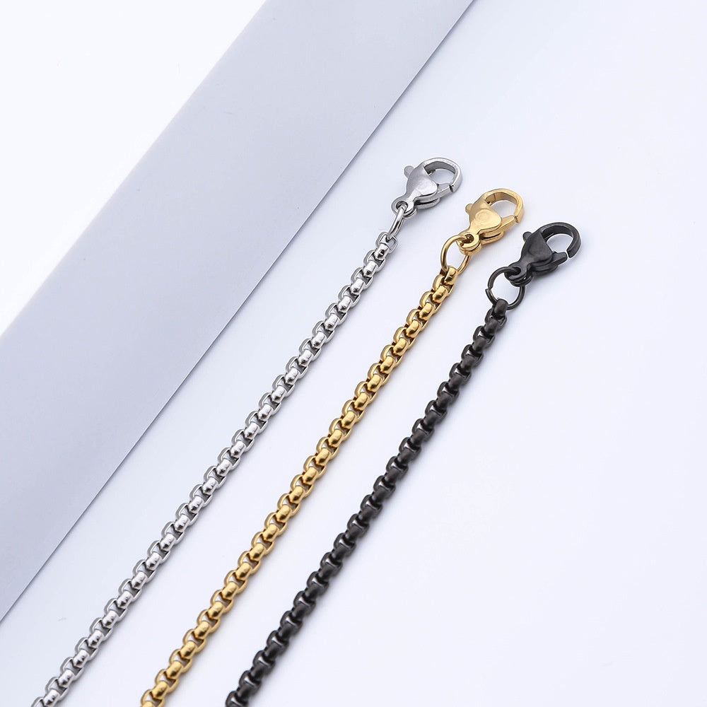 Stainless Steel Box Chain in silver, gold, and black finishes
