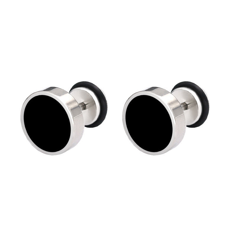 Stainless Steel Round Black Stud Earrings, pair, minimalist design view 4