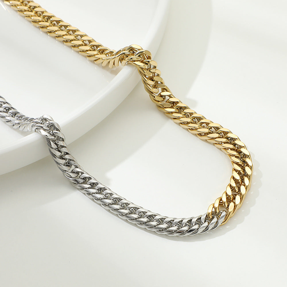 Two-Tone Cuban Link Chain Necklace, gold and silver, stainless steel view 4