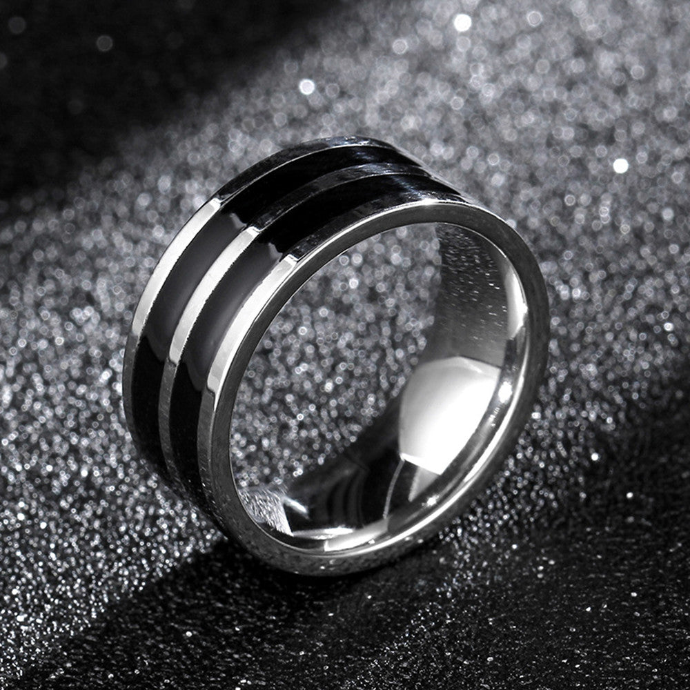8mm Stainless Steel Double Inlay Ring on a dark background view 2