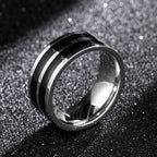 8mm Stainless Steel Double Inlay Ring on a dark background view 2