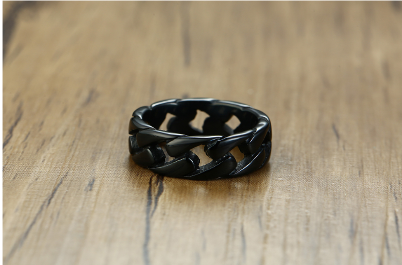 Cuban Link Band Ring in black, gold-tone, and silver finishes view 2