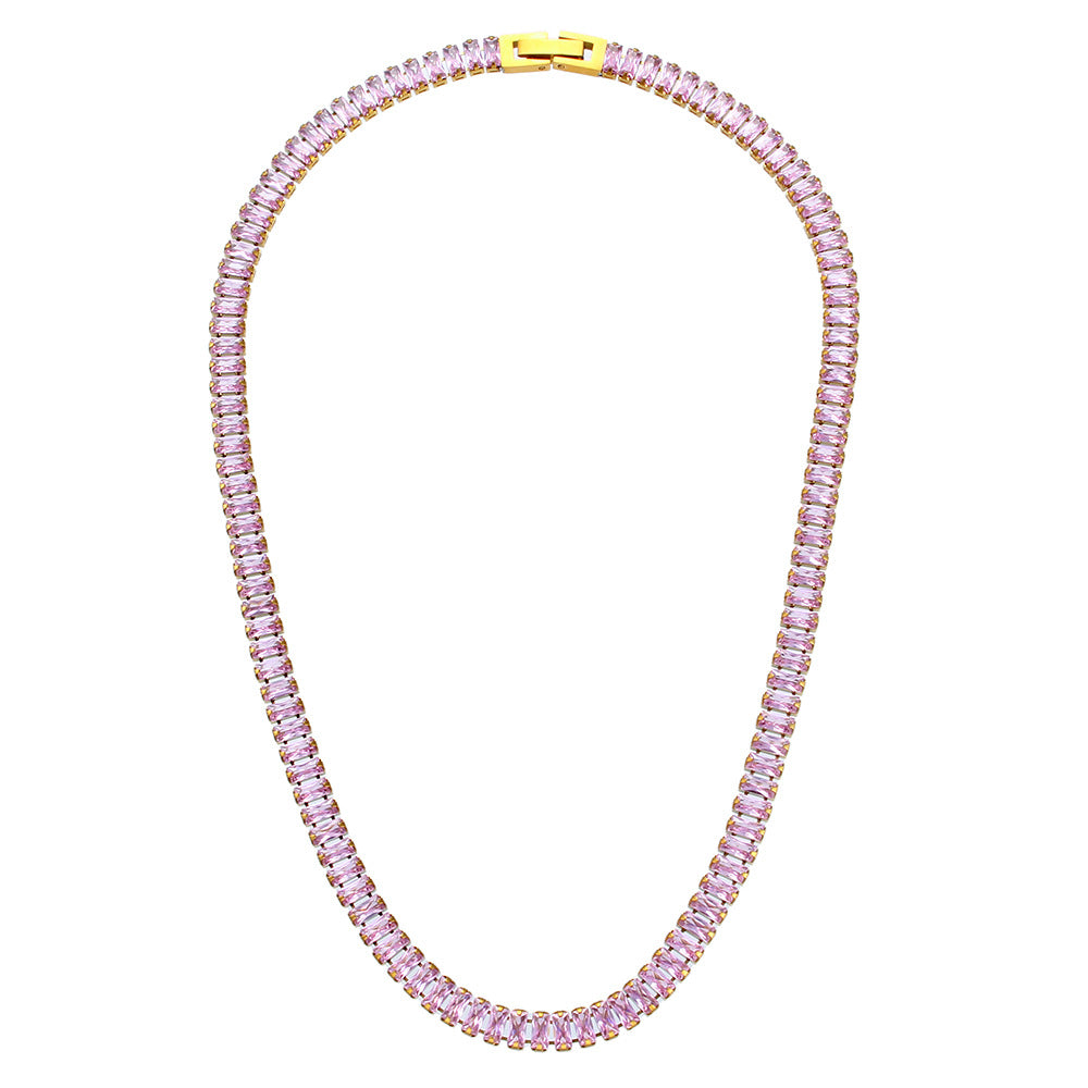 Baguette CZ Tennis Chain Necklace with gold-tone finish and clear stones view 4