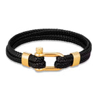 Braided Leather Shackle Bracelet with silver-tone clasp view 6