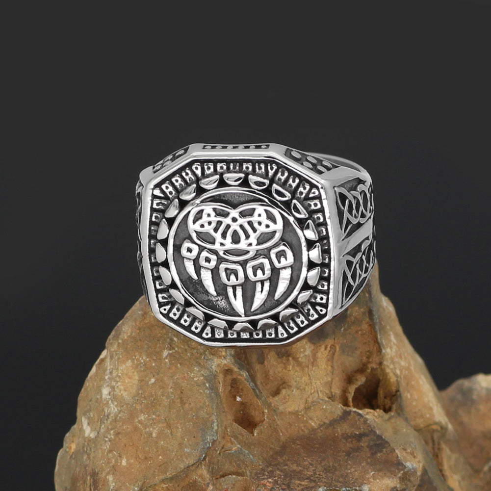 The Bear Paw Signet Ring in Stainless Steel, view 2