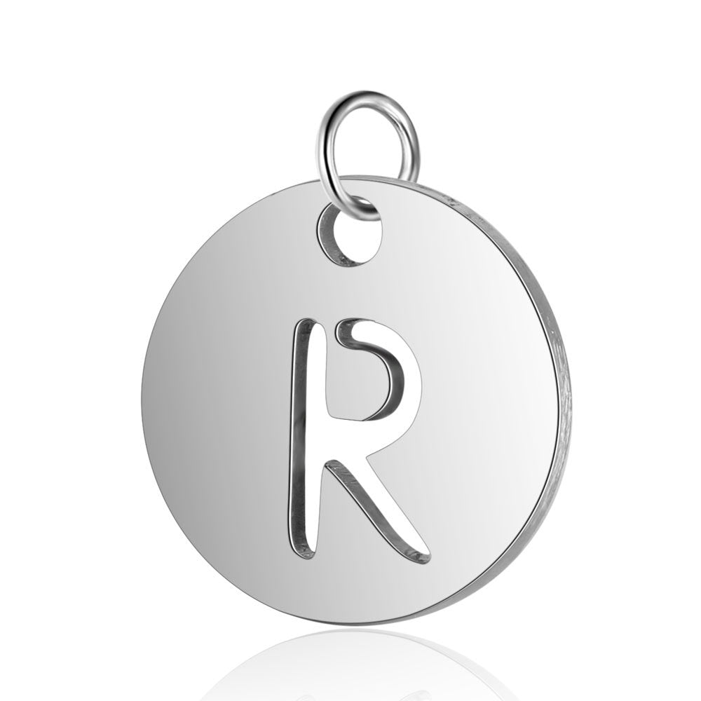 Stainless Steel Initial Disc Pendant, silver, hollow letter Z view 20