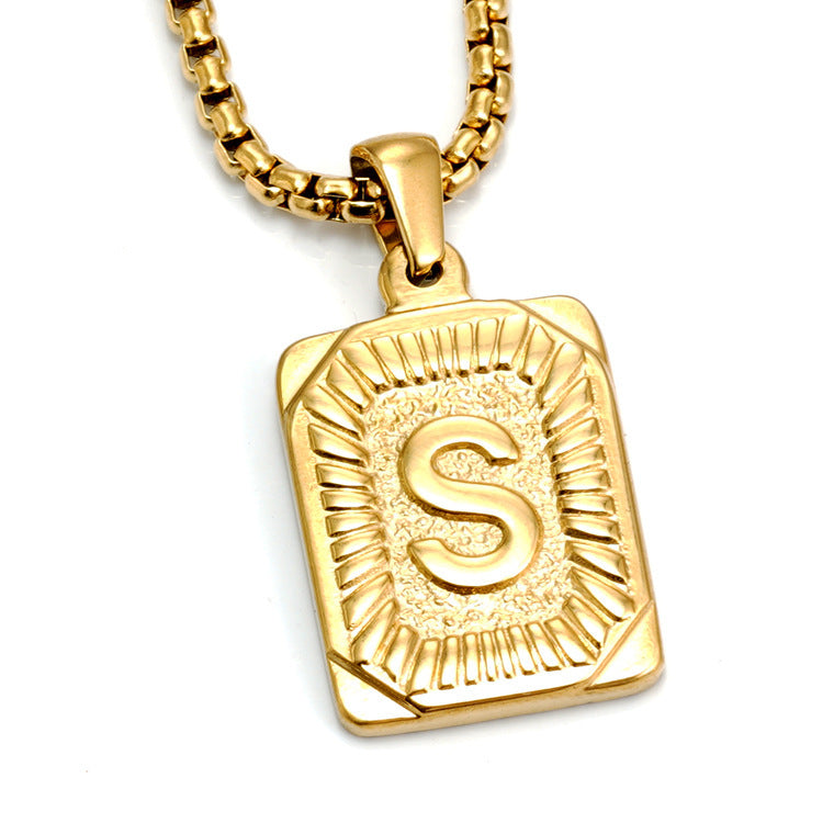 Gold-Tone Rectangular Initial Pendant Necklace with letter H view 19