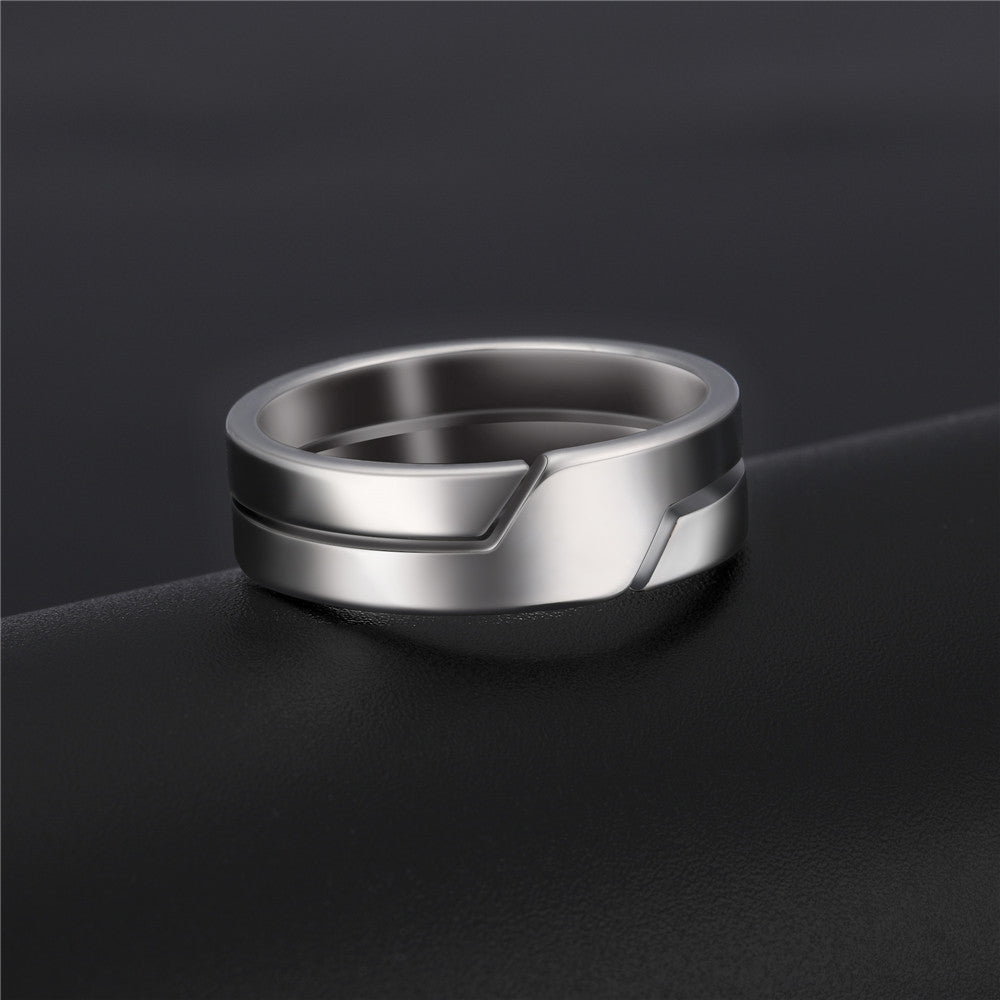 Stainless Steel Layered Geometric Ring, silver, black