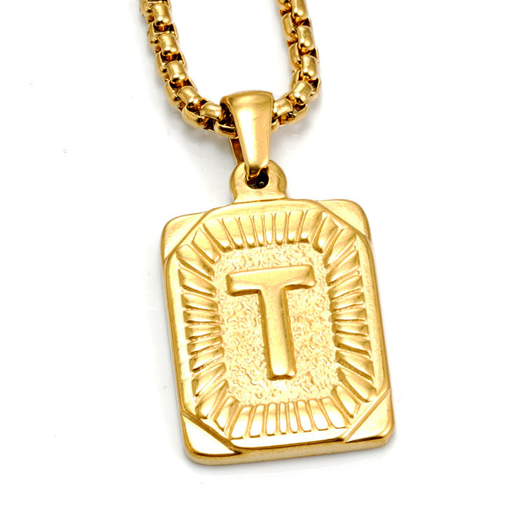 Gold-Tone Rectangular Initial Pendant Necklace with letter H view 20