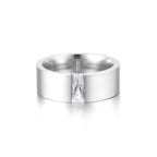 Stainless Steel Baguette Cubic Zirconia Ring, silver finish, wide band view 3