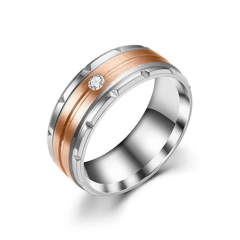 Stainless Steel Inlay CZ Ring with black and silver finish view 3