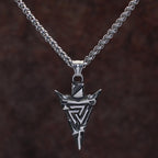 Viking Triangle Rune Arrow Pendant Necklace with a geometric arrow pendant and a silver-tone finish view 3