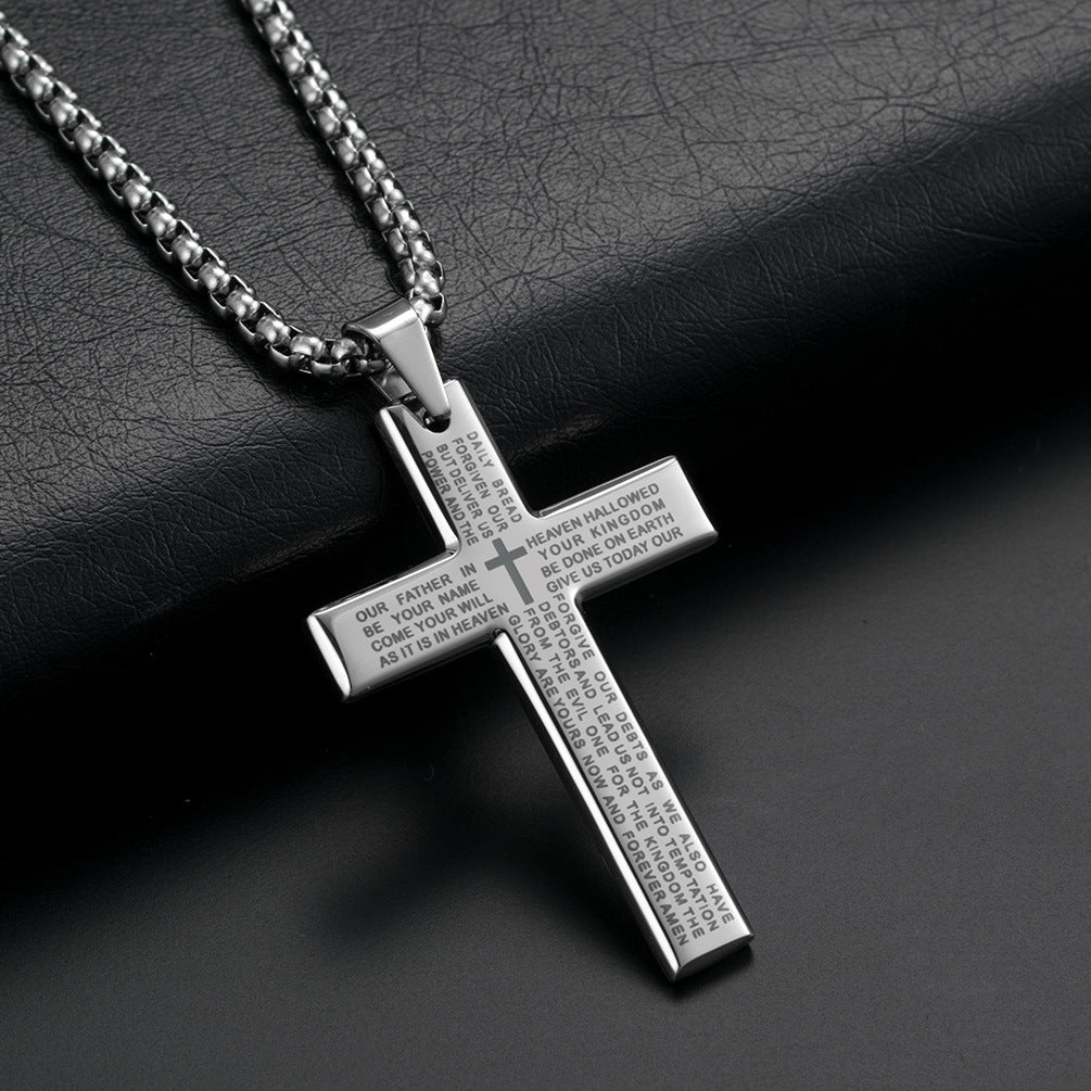 Lord's Prayer Cross Pendant Necklace black finish view 3