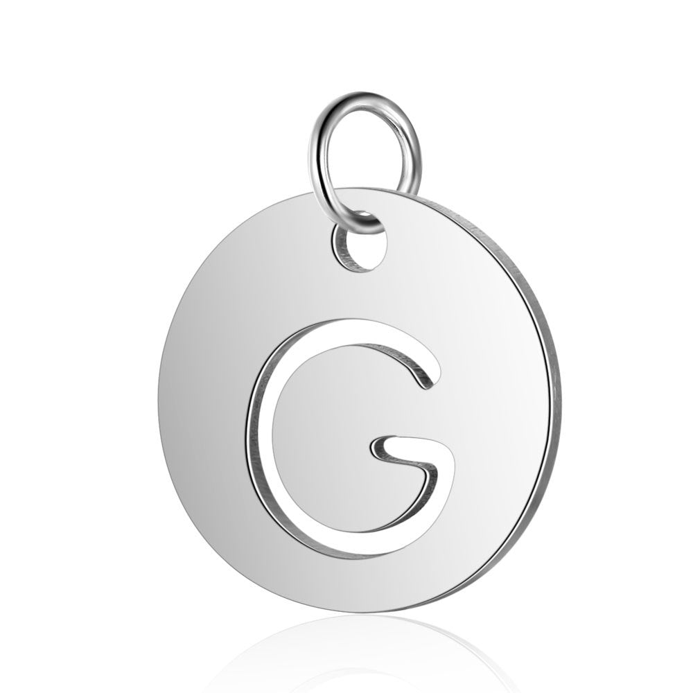 Stainless Steel Initial Disc Pendant, silver, hollow letter Z view 10