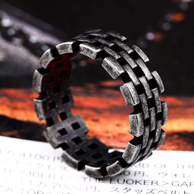 8mm Stainless Steel Hollow Link Ring, silver-tone, polished finish view 4
