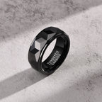 8mm Black Faceted Tungsten Carbide Ring - geometric, durable, black view 3