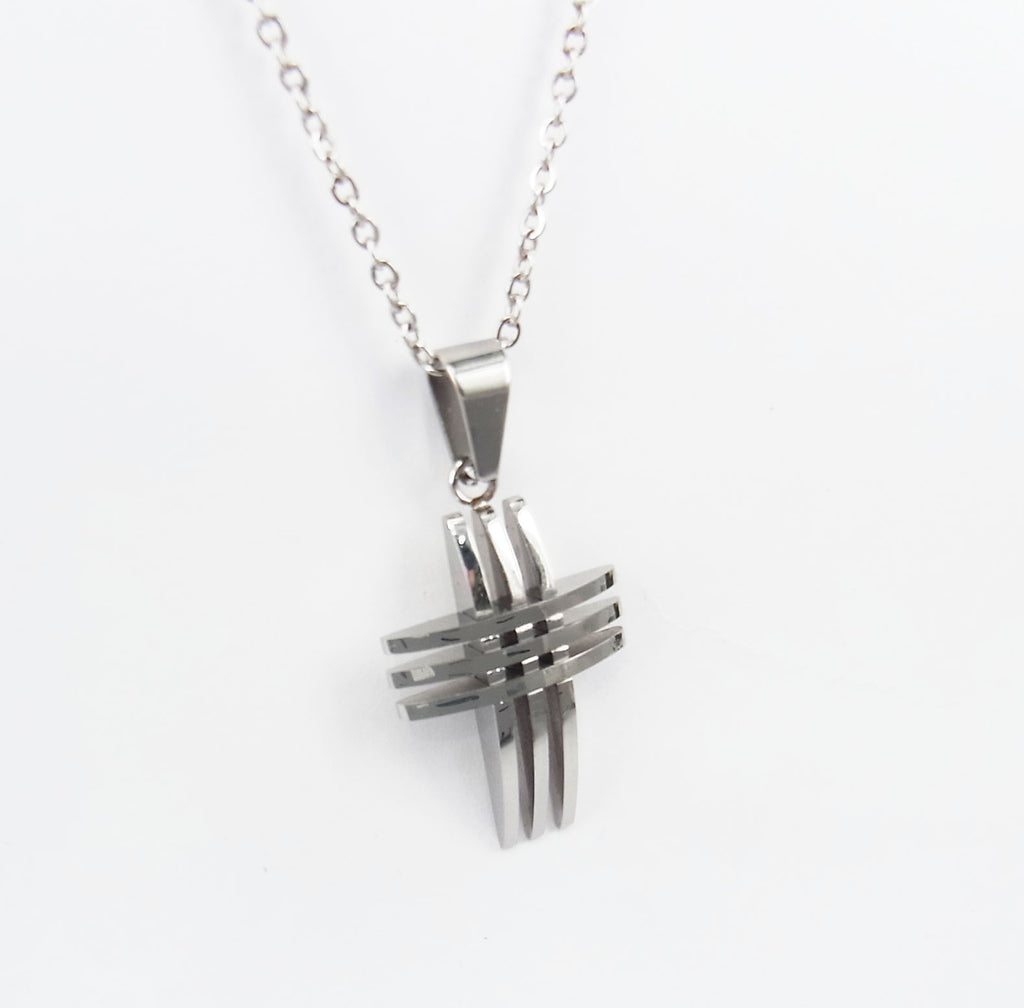Geometric Interlocking Cross Necklace silver-tone finish