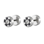 Barbell Stud Earrings with Inlay - Gold-tone geometric floral stud view 6