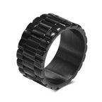 Stainless Steel Link Band Ring, black finish, textured