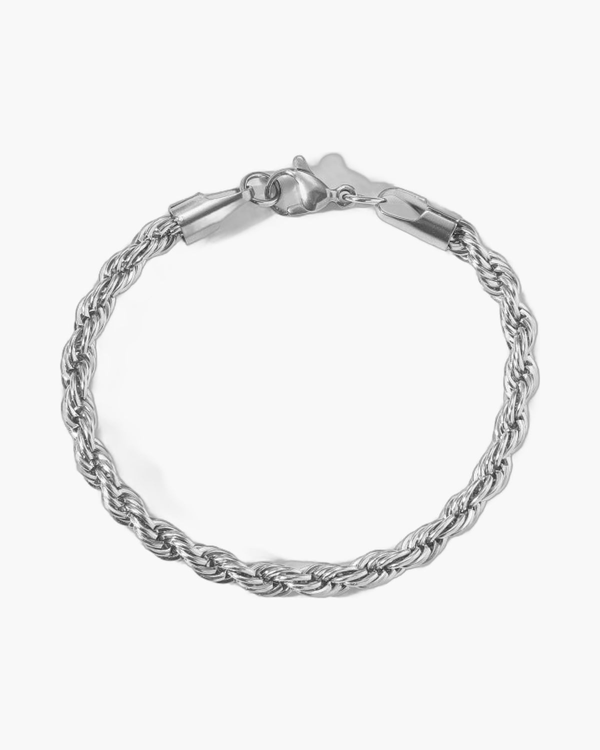 5mm Rope Chain Bracelet silver finish on white background