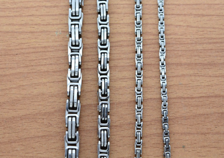 Byzantine Link Stainless Steel Chain - full necklace view view 4