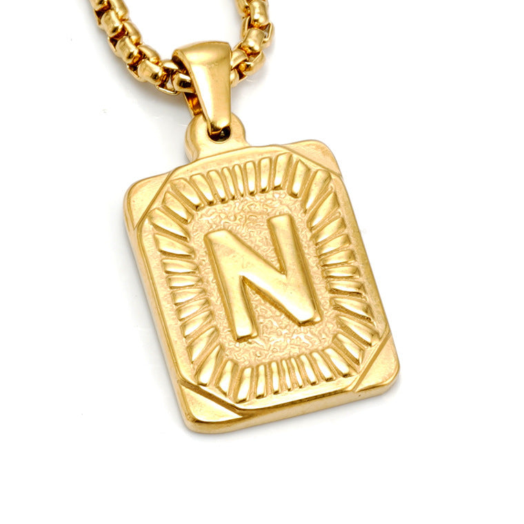Gold-Tone Rectangular Initial Pendant Necklace with letter H view 15