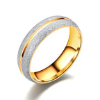 6mm Two-Tone Frosted Titanium Steel Ring with three cubic zirconia stones view 2