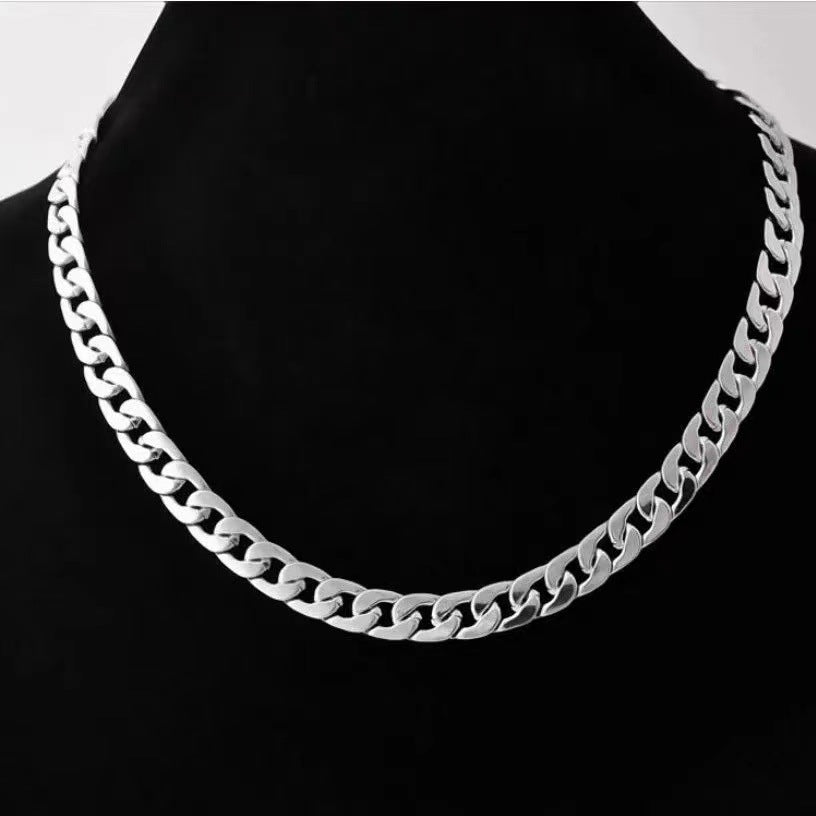 Stainless Steel Curb Link Chain Necklace, silver finish, curb link, lobster clasp