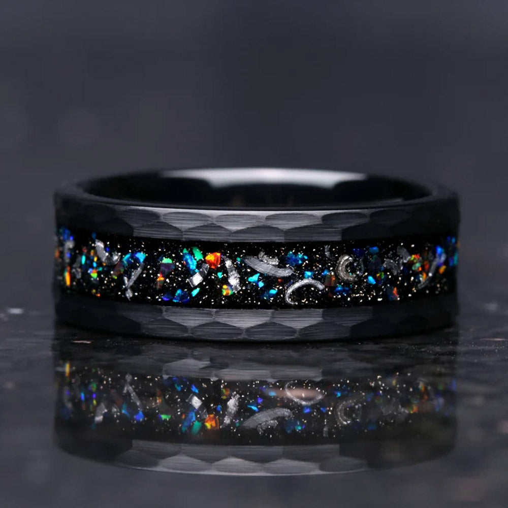 Black Tungsten Carbide Opal Inlay Ring front view view 3