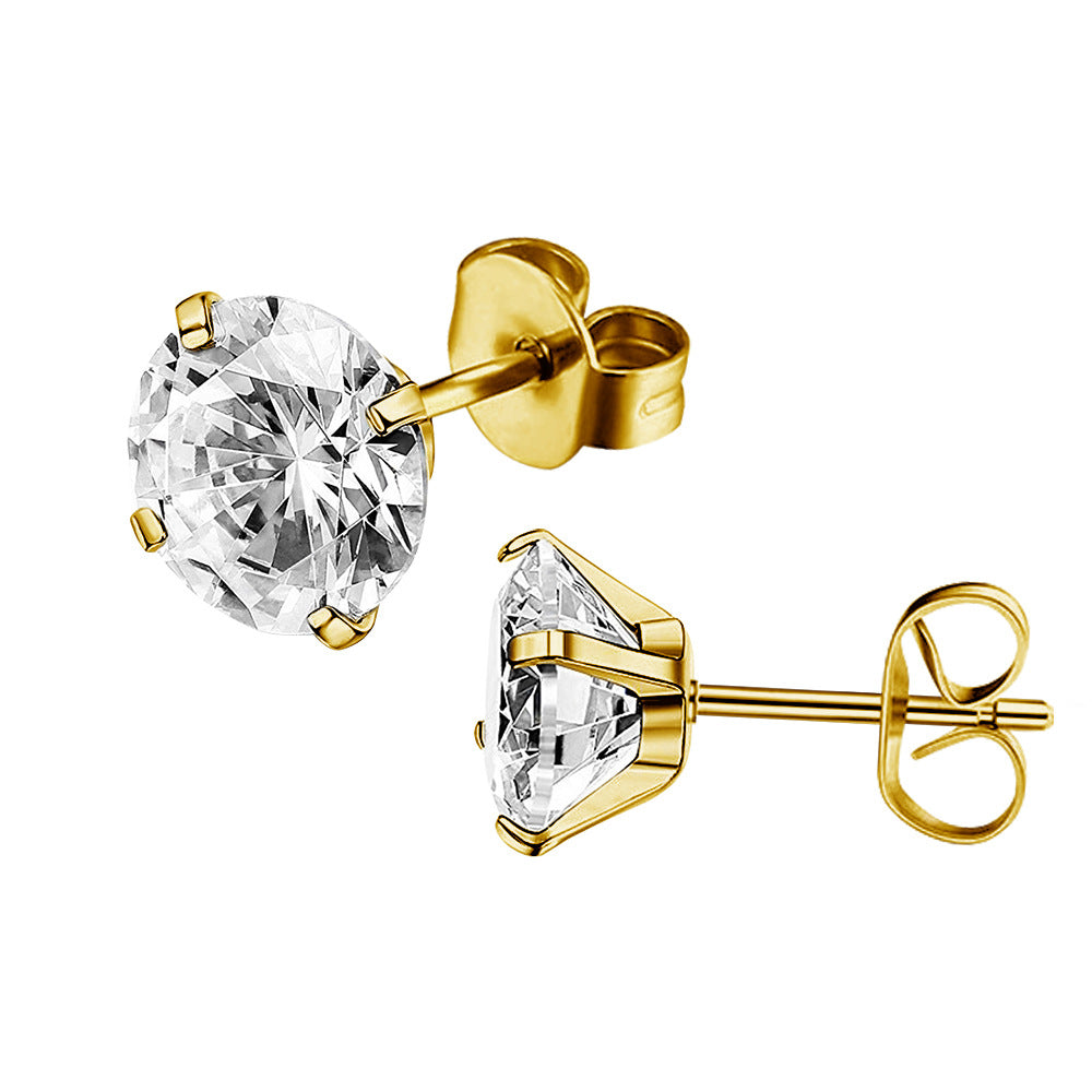 The Round Zircon Stud Earrings in Stainless Steel, view 4