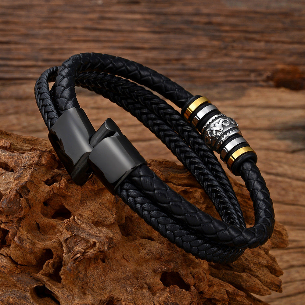 Braided Leather Scrollwork Magnetic Bracelet clean product shot view 3