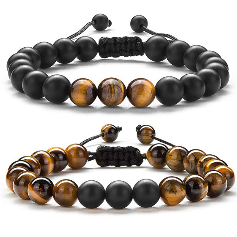 Tiger Eye Agate Bead Adjustable Bracelet - stone beads, macrame closure