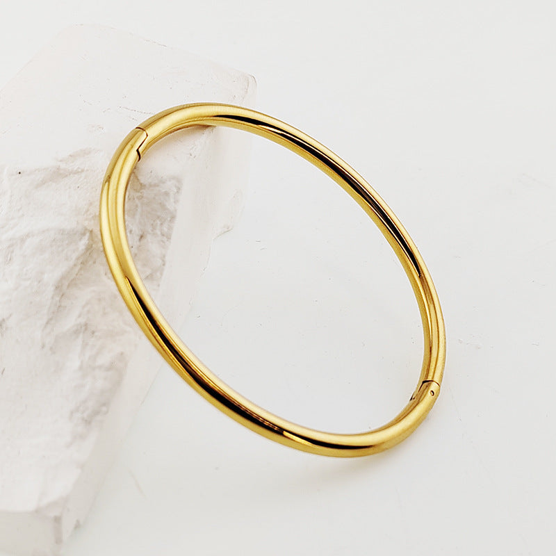Minimalist Oval Bangle Bracelet, silver finish view 2