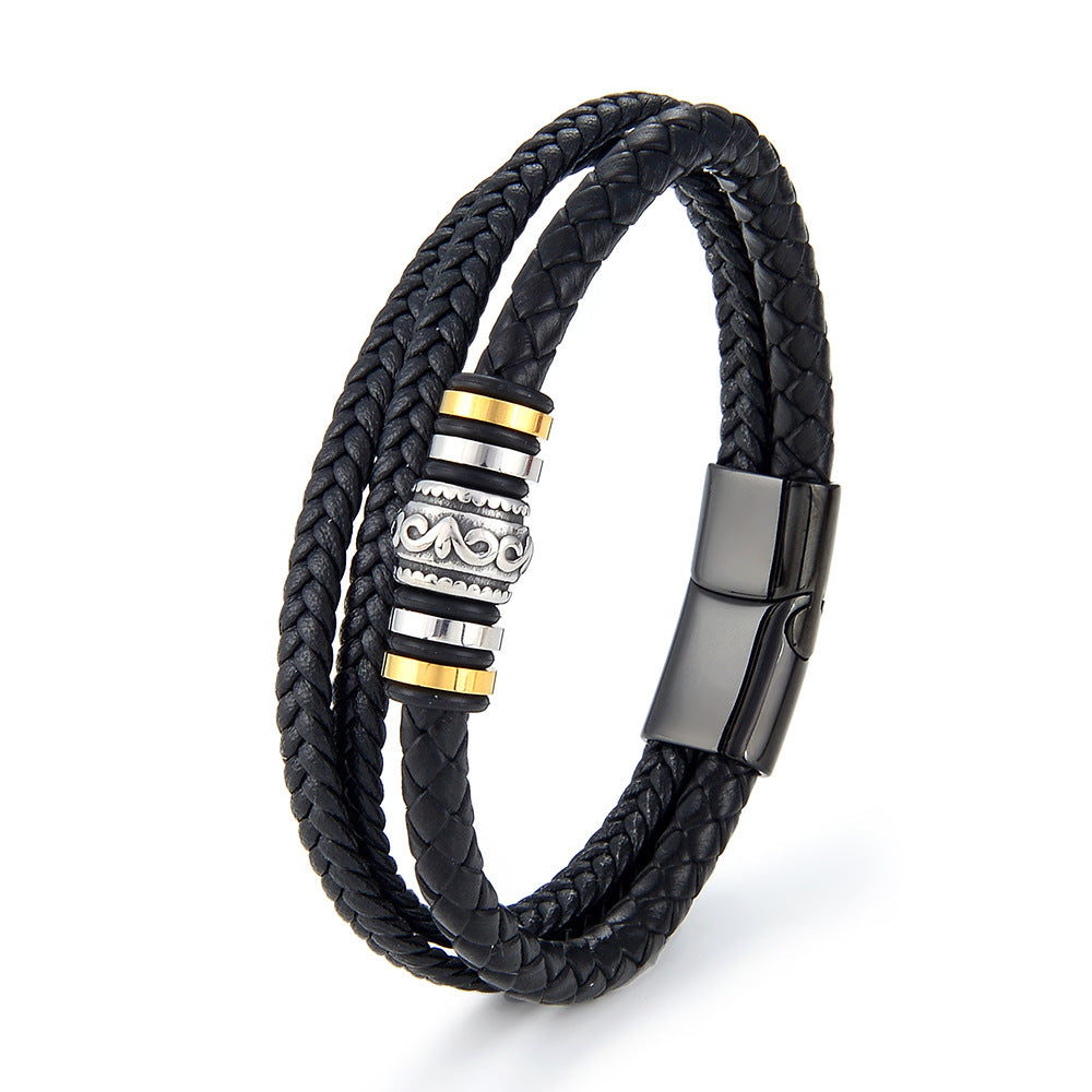 Braided Leather Scrollwork Magnetic Bracelet clean product shot