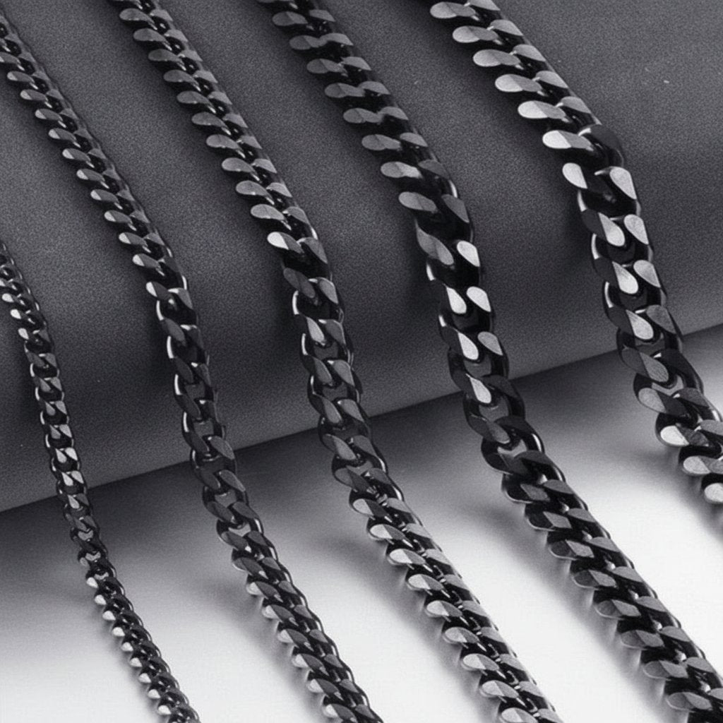 3-9mm Stainless Steel Curb Link Chain in silver, gold, and black finishes view 14
