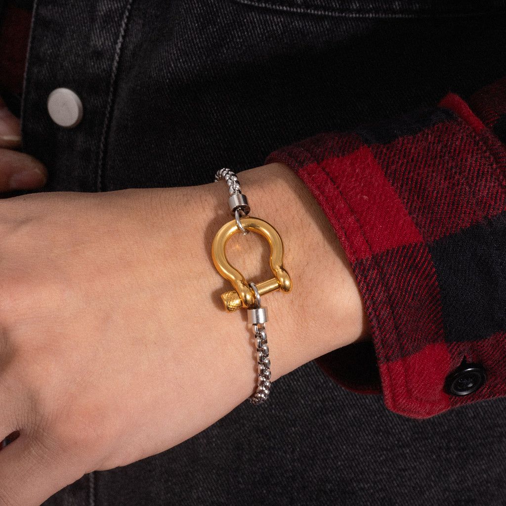 Box Link Shackle Bracelet gold-tone on white background view 3