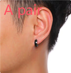 4mm Stainless Steel Hoop Earrings in black, gold, blue, and silver finishes. view 4