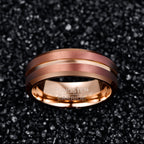 Rose Gold Brushed Groove Tungsten Ring - men's band view 2