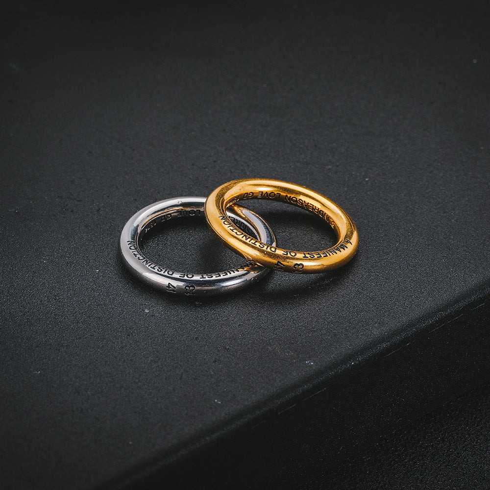 Titanium Steel Engraved Band Ring in gold-tone and silver-tone view 3