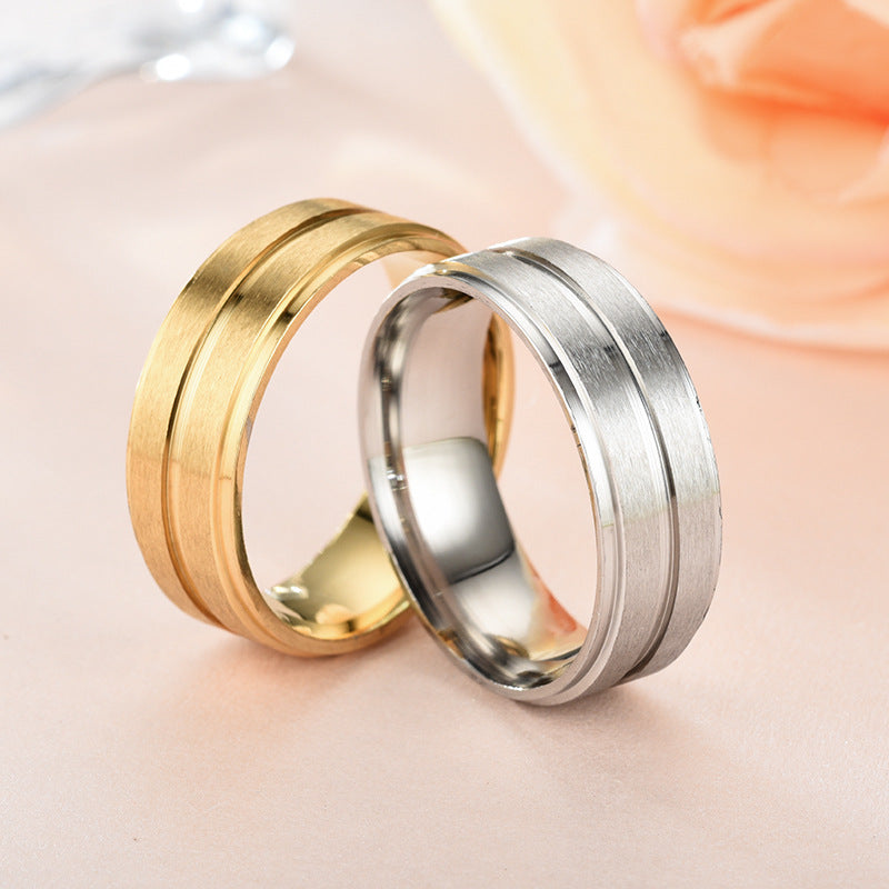 Brushed Stainless Steel Double Groove Ring gold-tone view 4