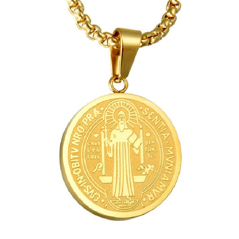 Saint Benedict Medal Pendant Necklace, silver-tone view 3